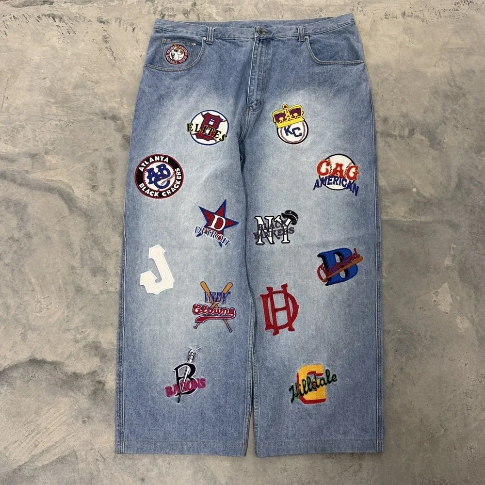 Headgear Jeans Mens 43 Light Blue Negro Leagues Baseball Museum Patches Baggy